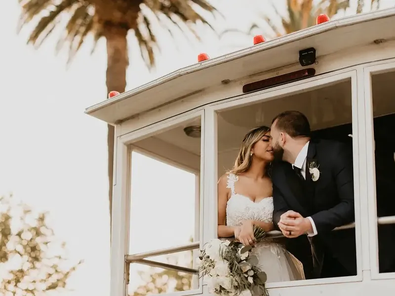 Vintage White Trolley for Livermore Valley Weekend Weddings - Gallery image