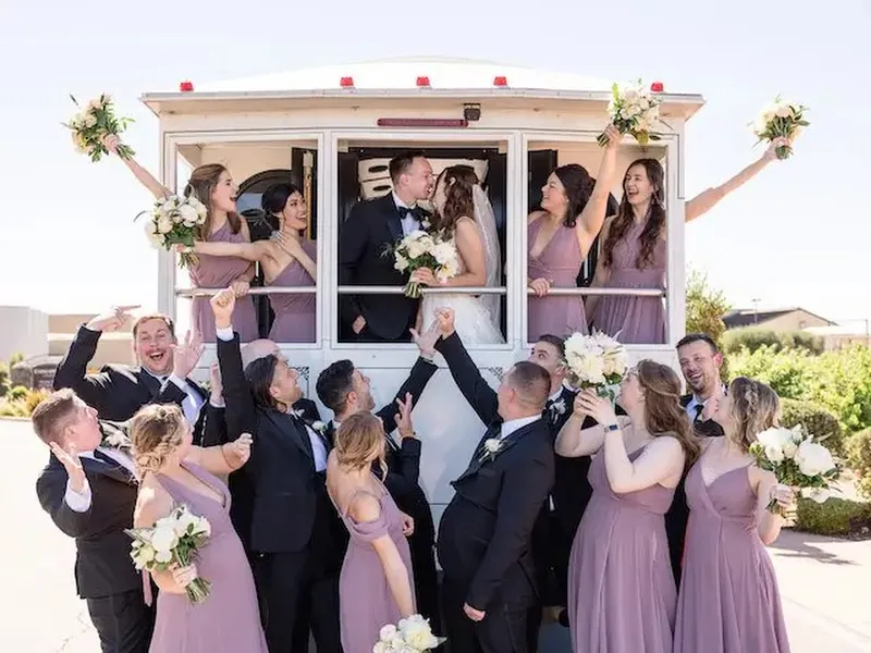 Vintage White Trolley for Livermore Valley Weekday Weddings - Gallery image