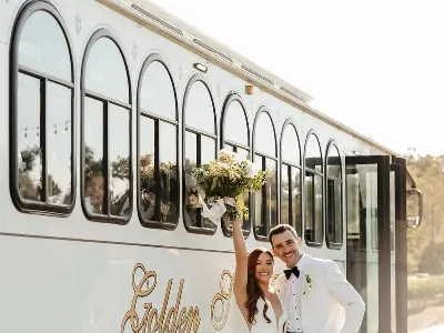 Vintage White Trolley for Livermore Valley Weekday Weddings Transportation - Featured
